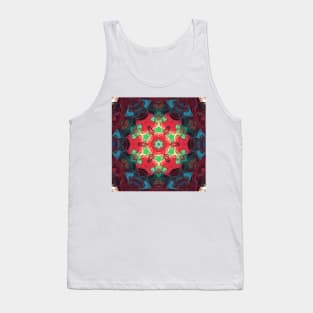 Mosaic Mandala Flower Red Teal and Blue Tank Top